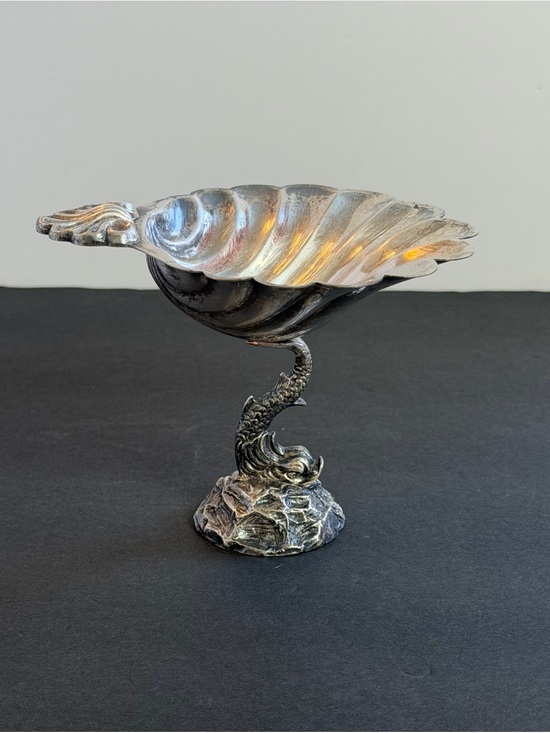 Other - Antique English EP Copper Silver Plate Shell Salt Cellar Fish Stem Compote